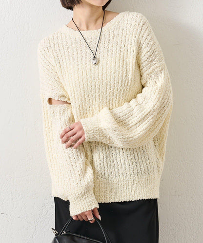 粗花紗開叉針織衫