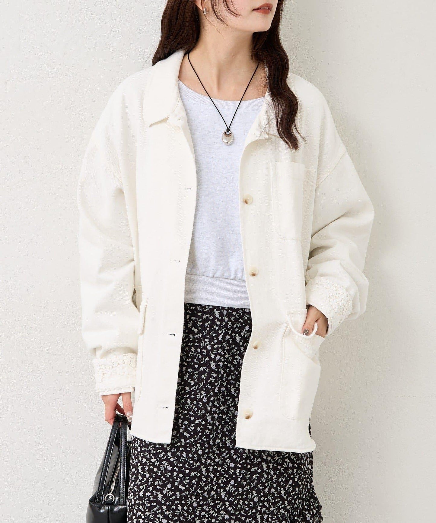 下襬蕾絲斜紋夾克