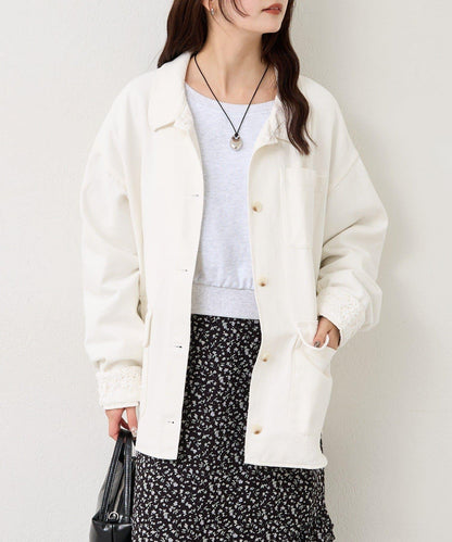 下襬蕾絲斜紋夾克