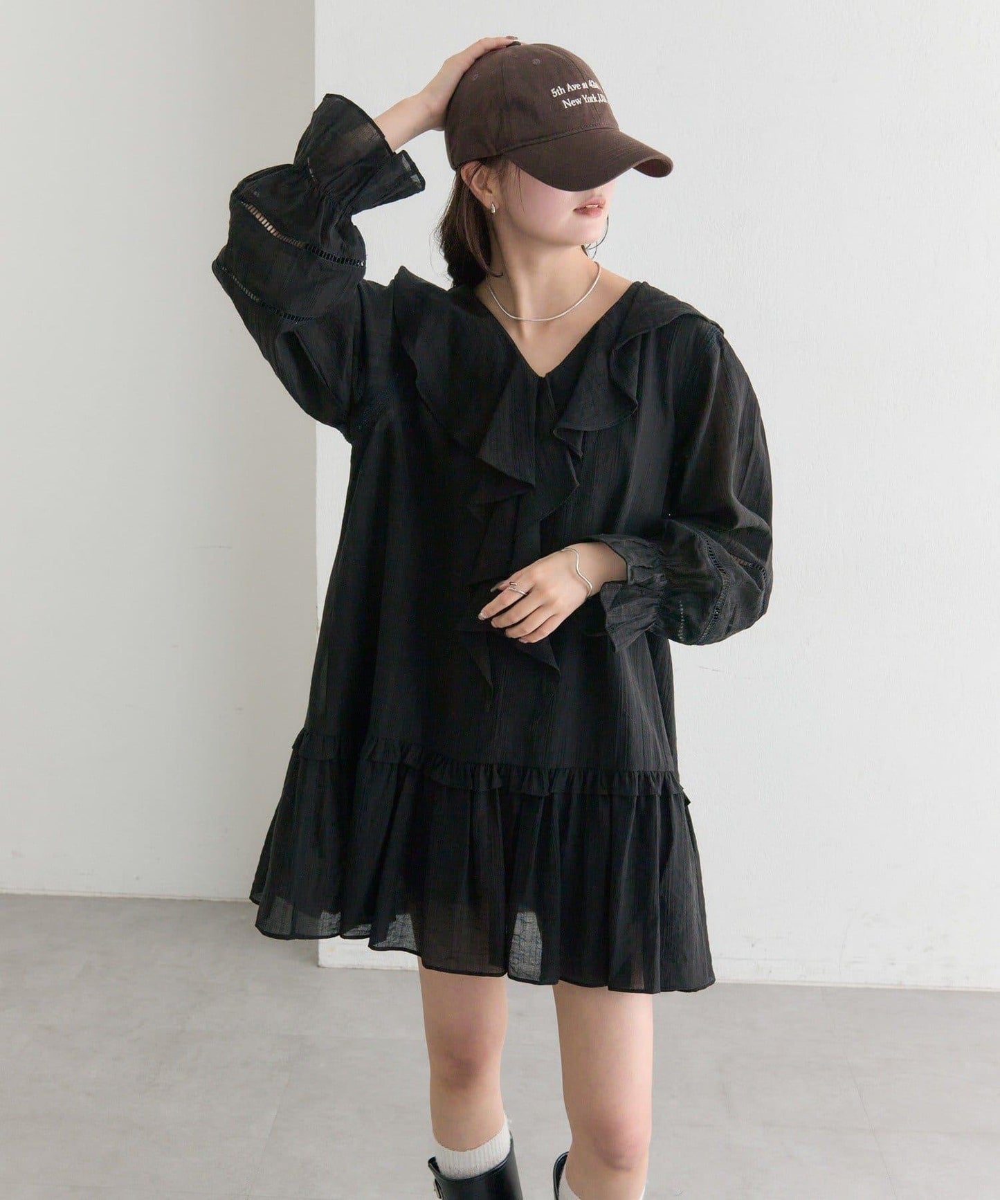 荷葉邊層疊迷你連衣裙