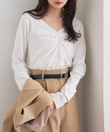 波點印花長袖T恤