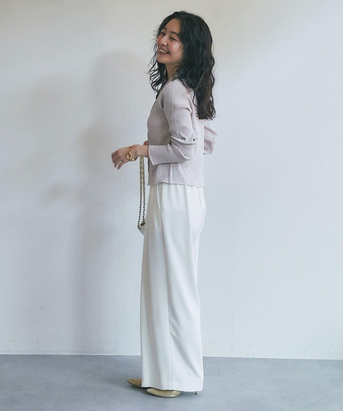 亮絲羅紋翻領開衫