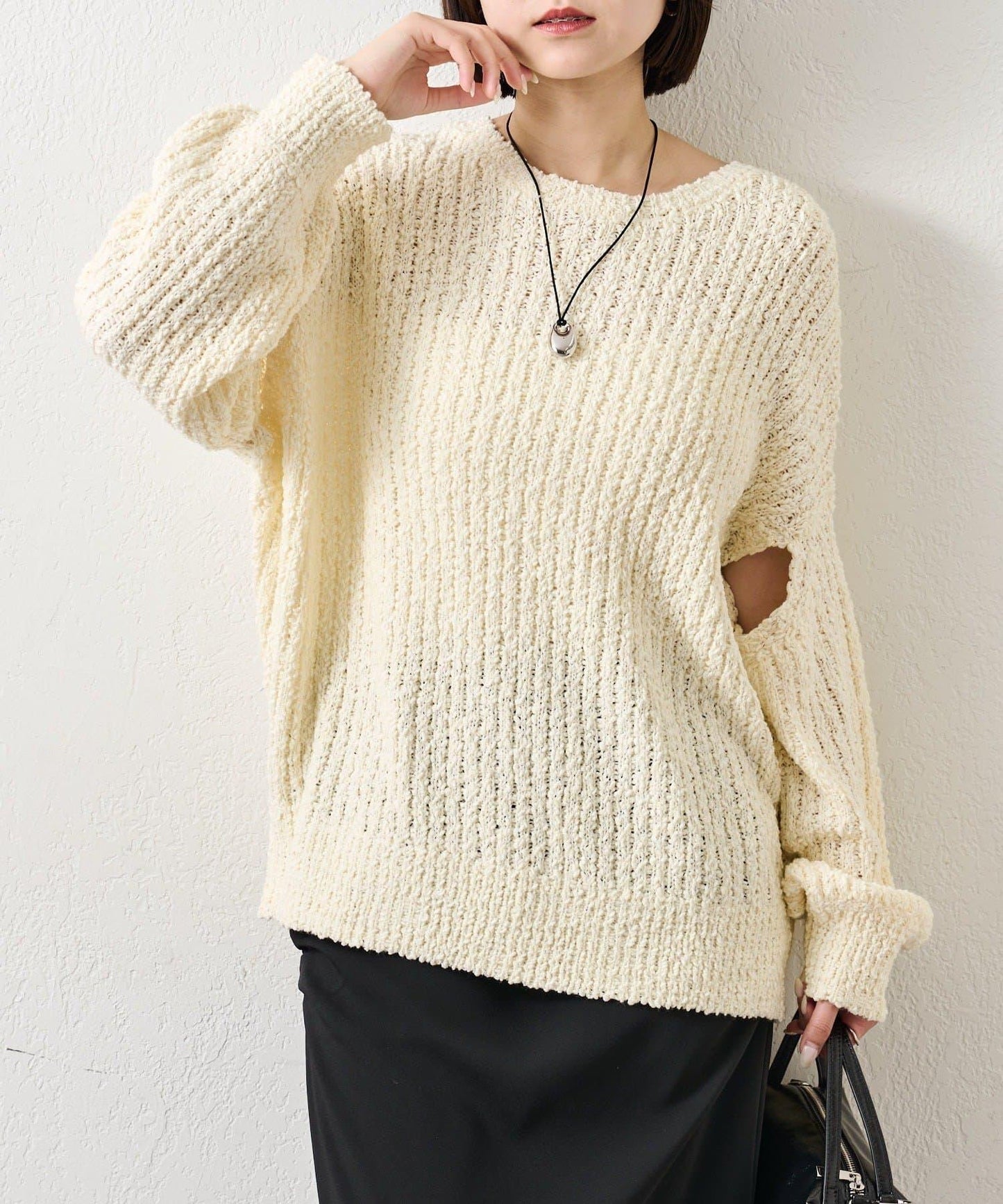 粗花紗開叉針織衫