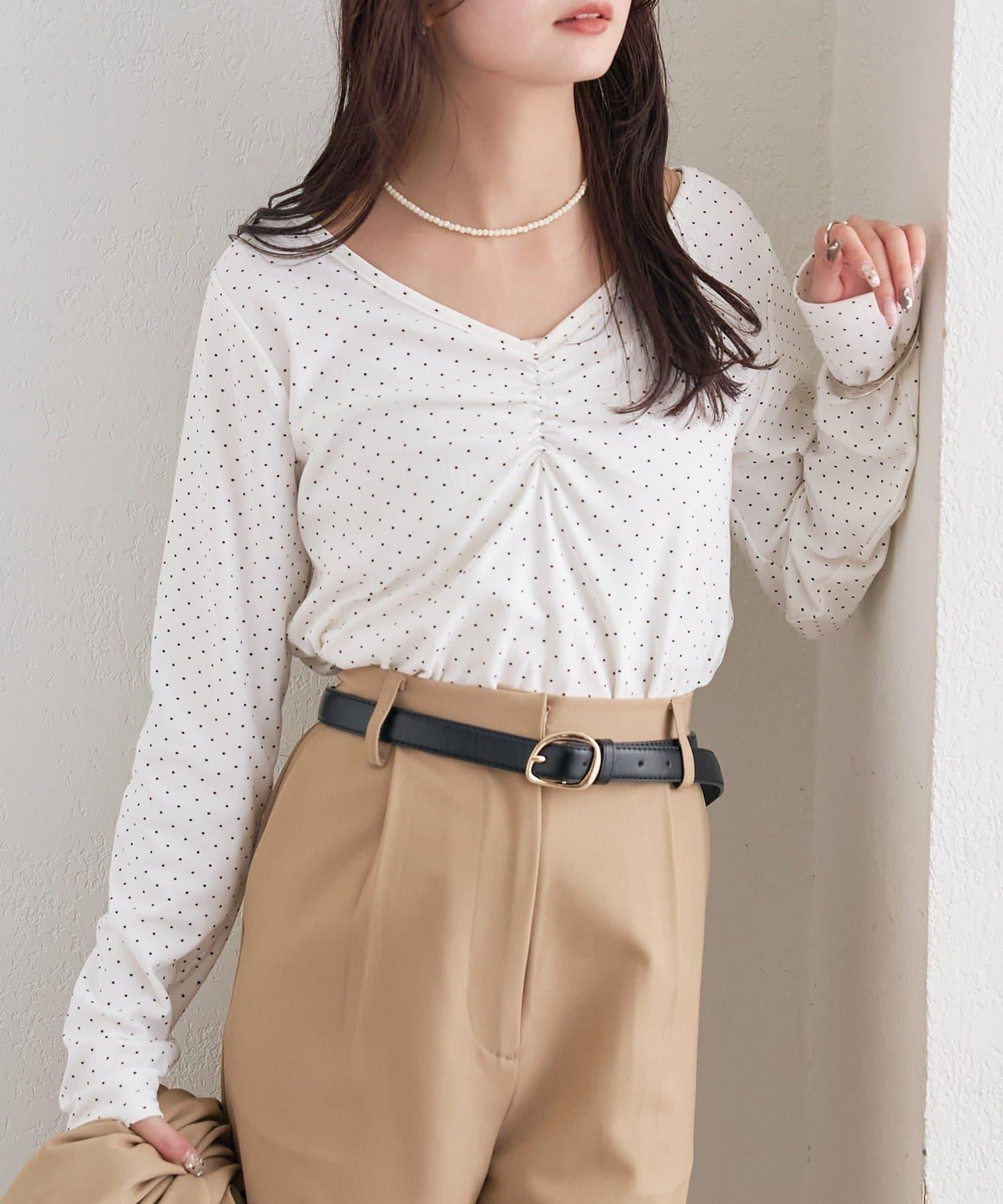 波點印花長袖T恤