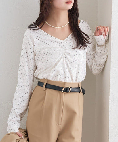 波點印花長袖T恤