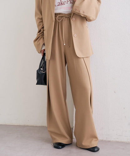 高腰褶皺休閒西裝褲