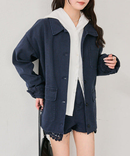 下襬蕾絲斜紋夾克