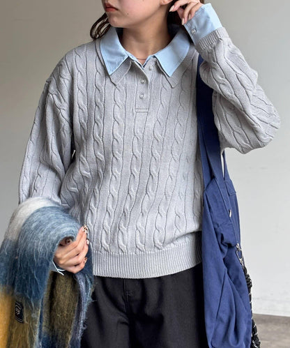 【U.S. POLO ASSN.】假兩件麻花針織POLO衫