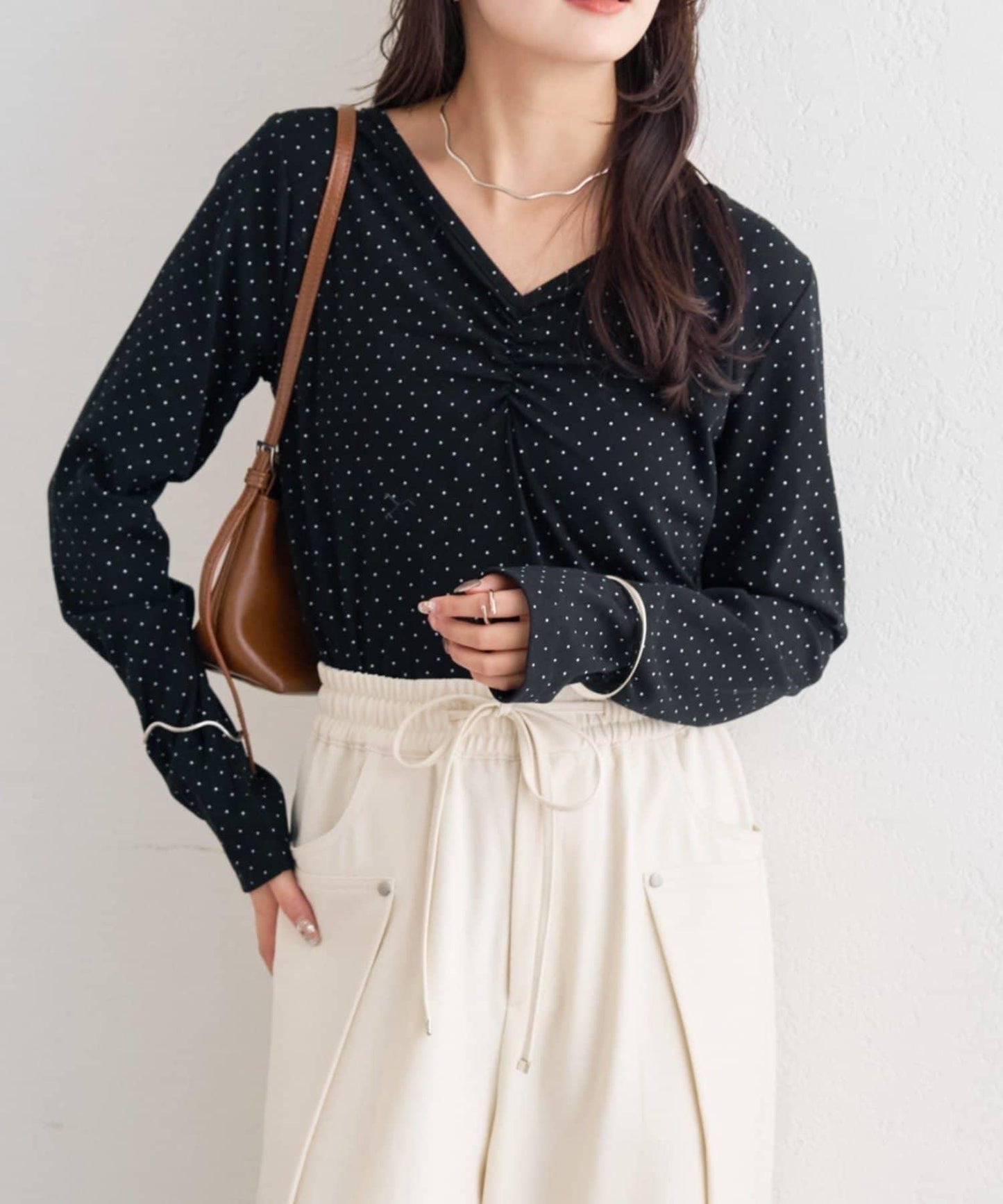 波點印花長袖T恤