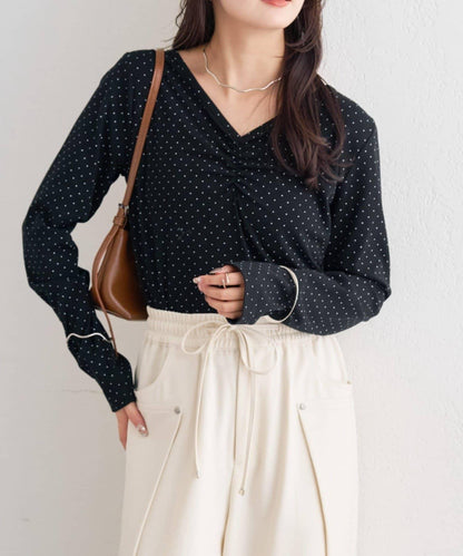 波點印花長袖T恤