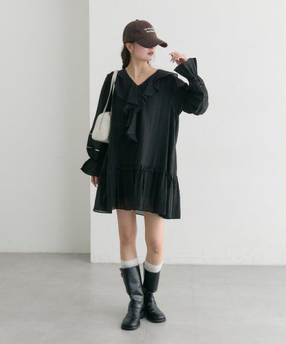 荷葉邊層疊迷你連衣裙