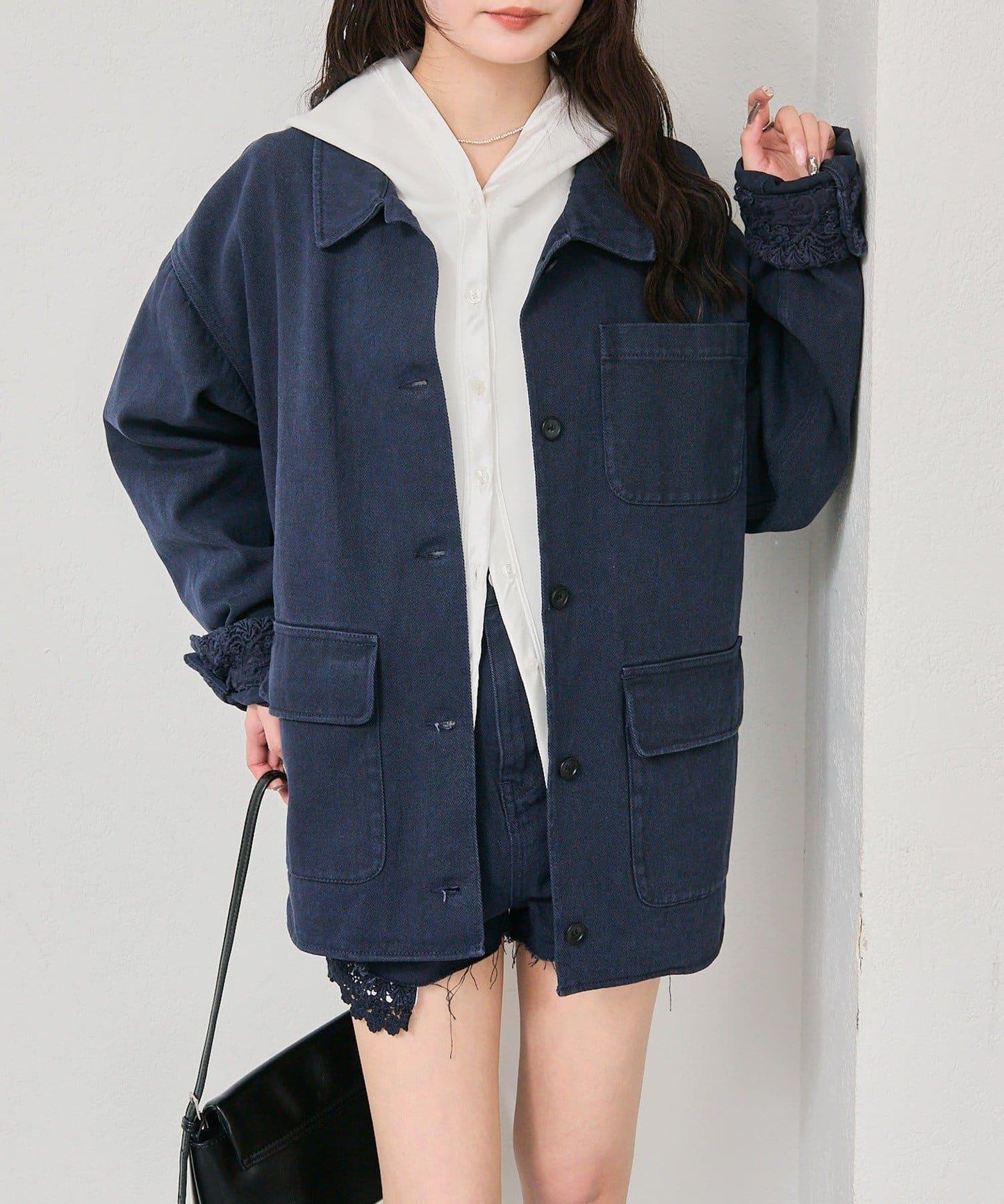 下襬蕾絲斜紋夾克