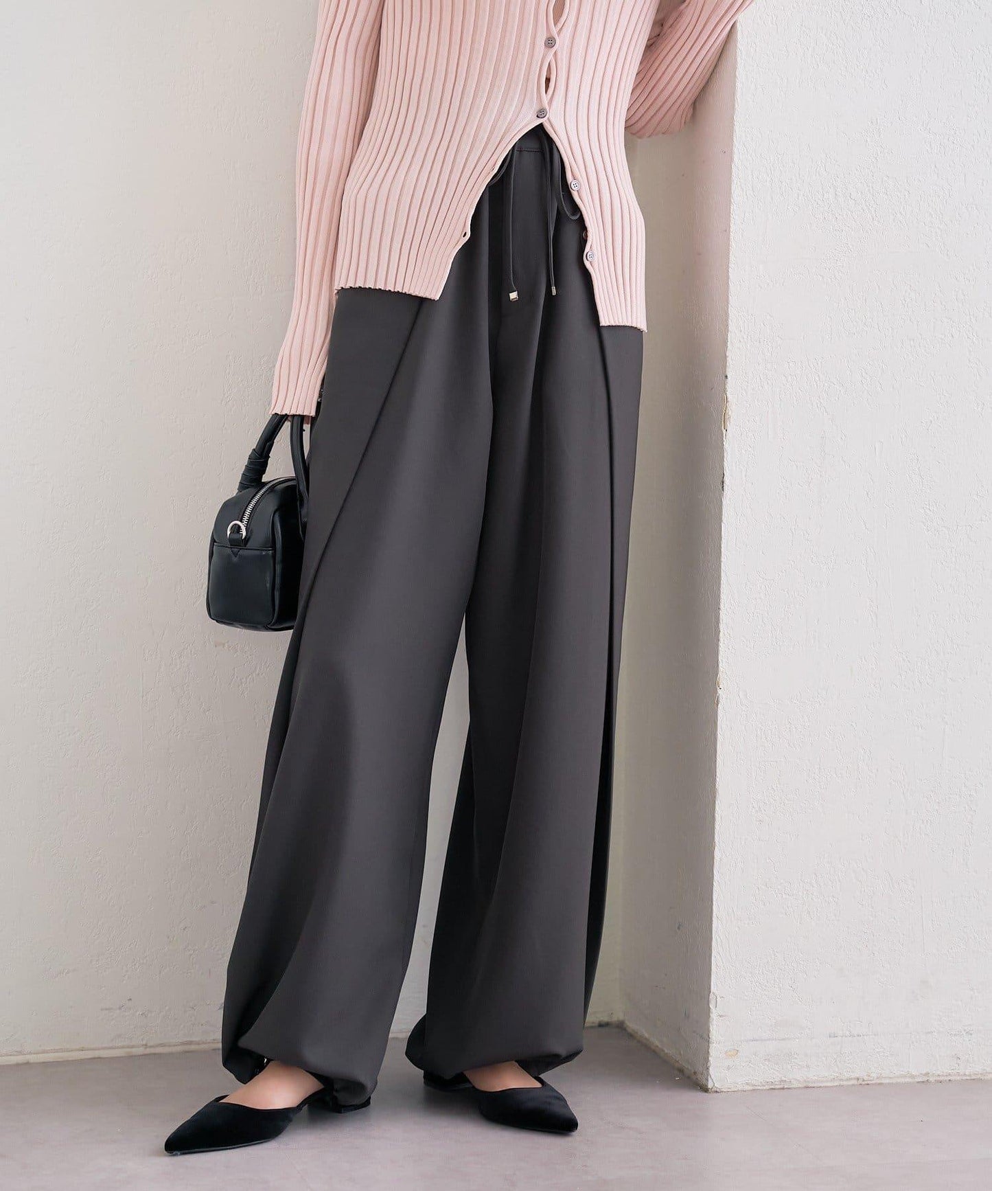 高腰褶皺休閒西裝褲