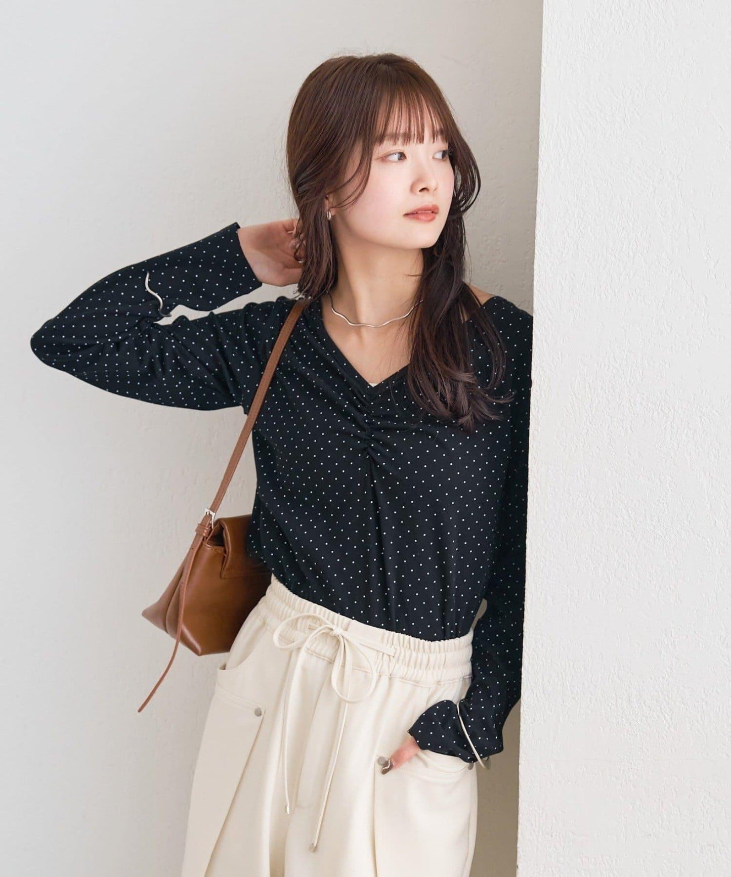 波點印花長袖T恤