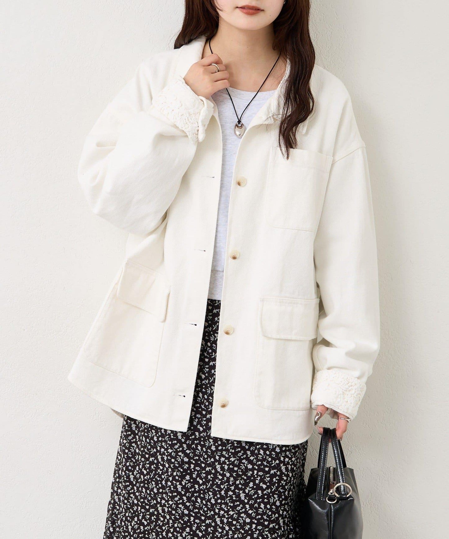 下襬蕾絲斜紋夾克