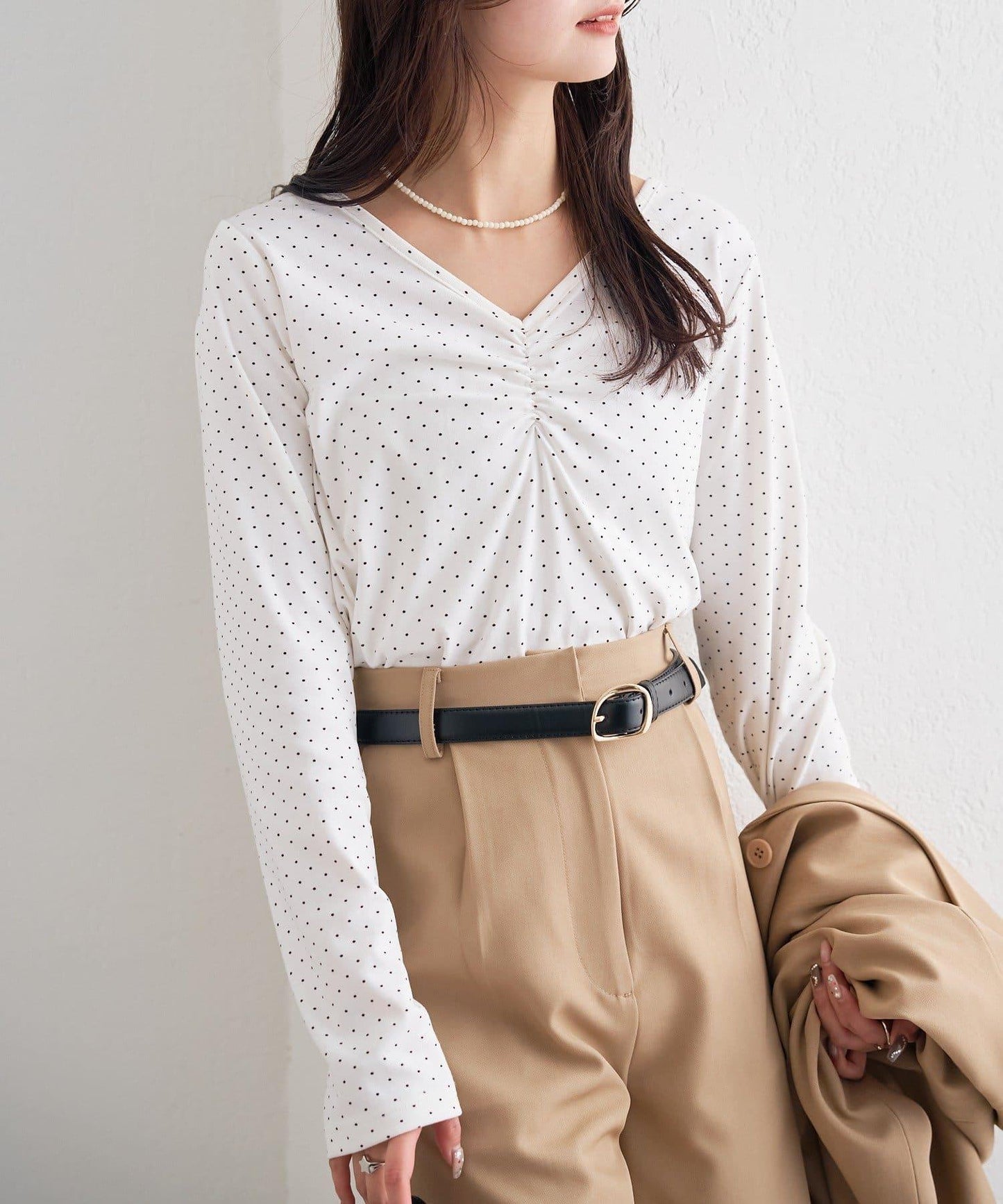 波點印花長袖T恤