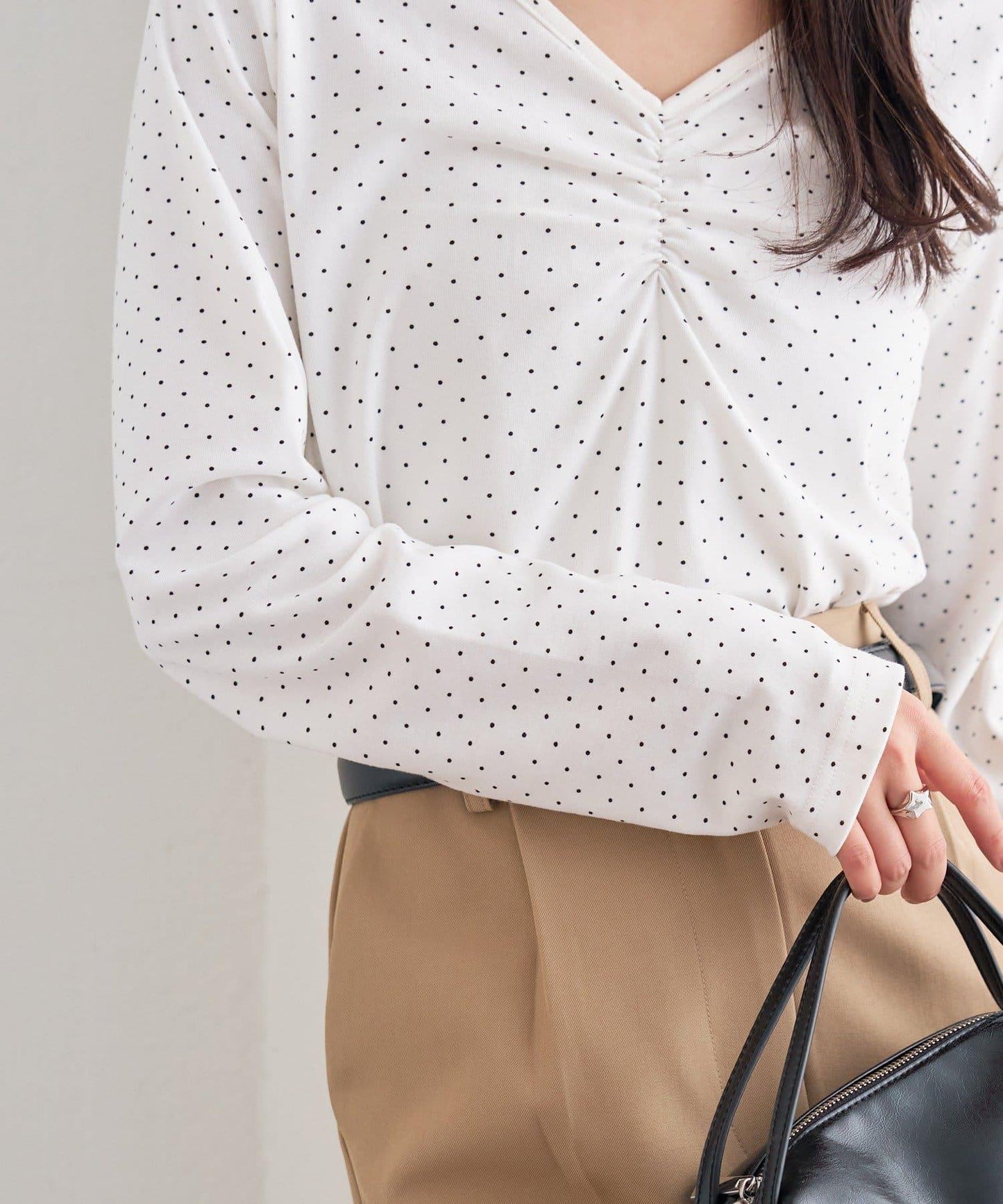波點印花長袖T恤