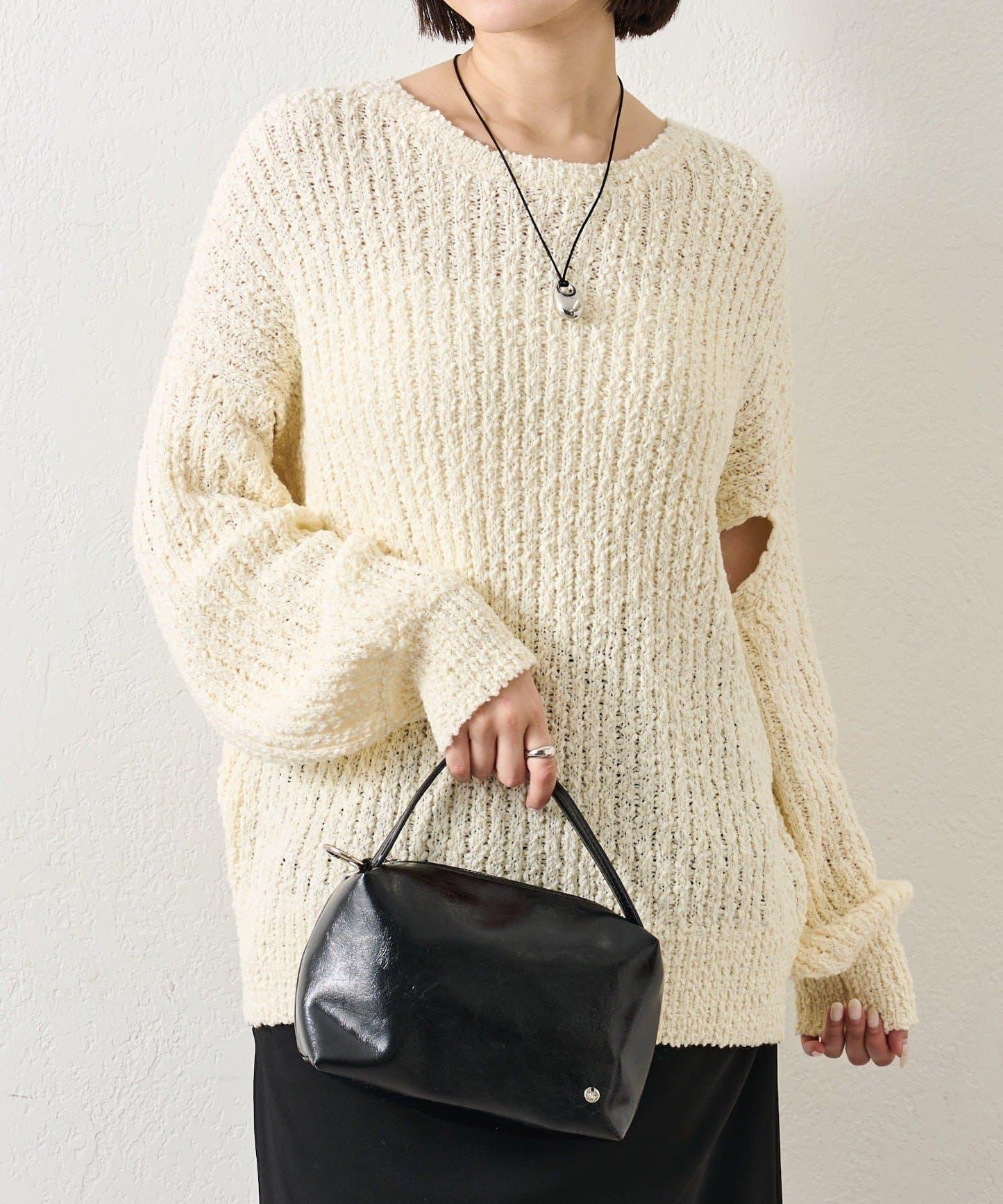 粗花紗開叉針織衫