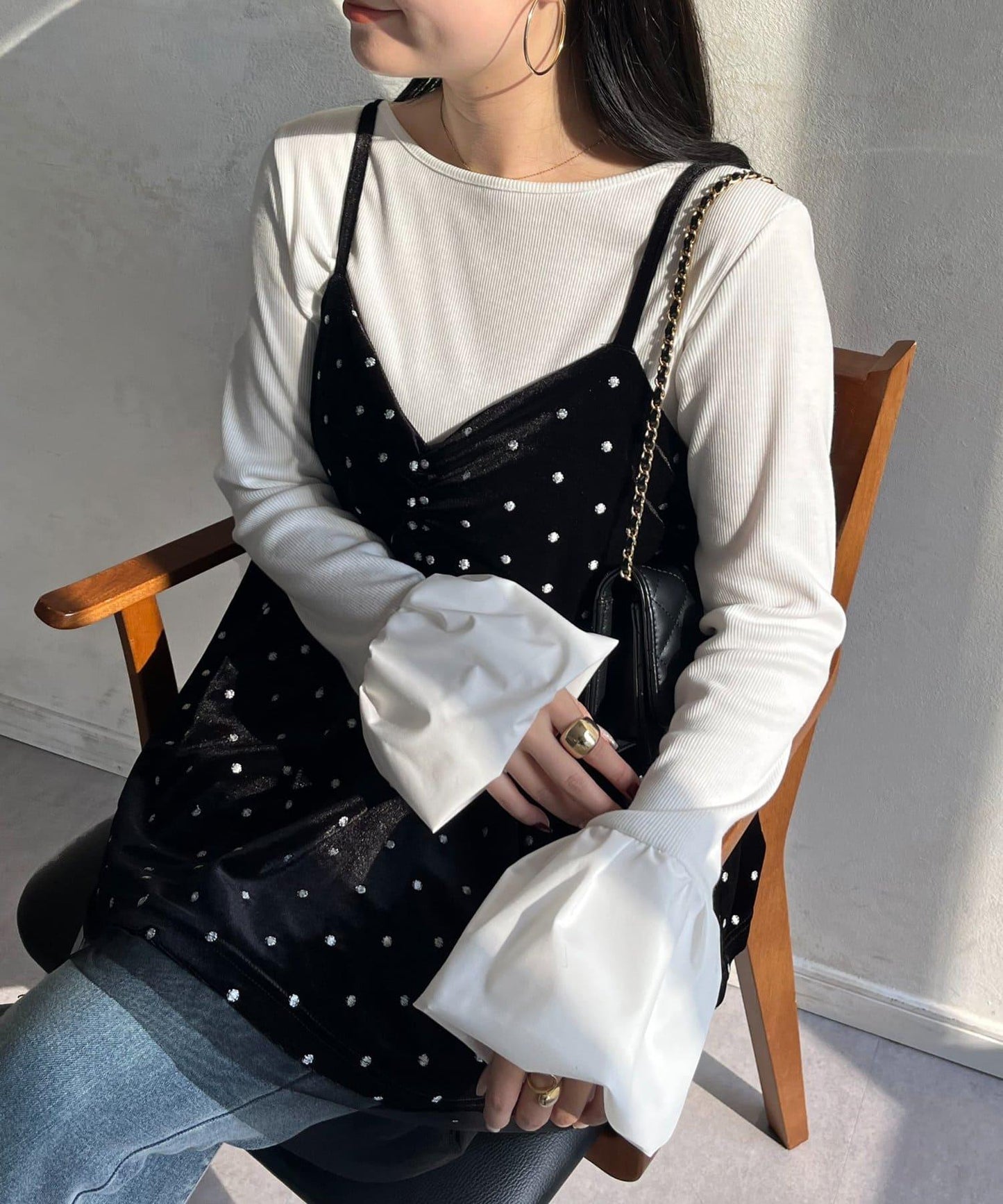 泡泡袖羅紋針織上衣