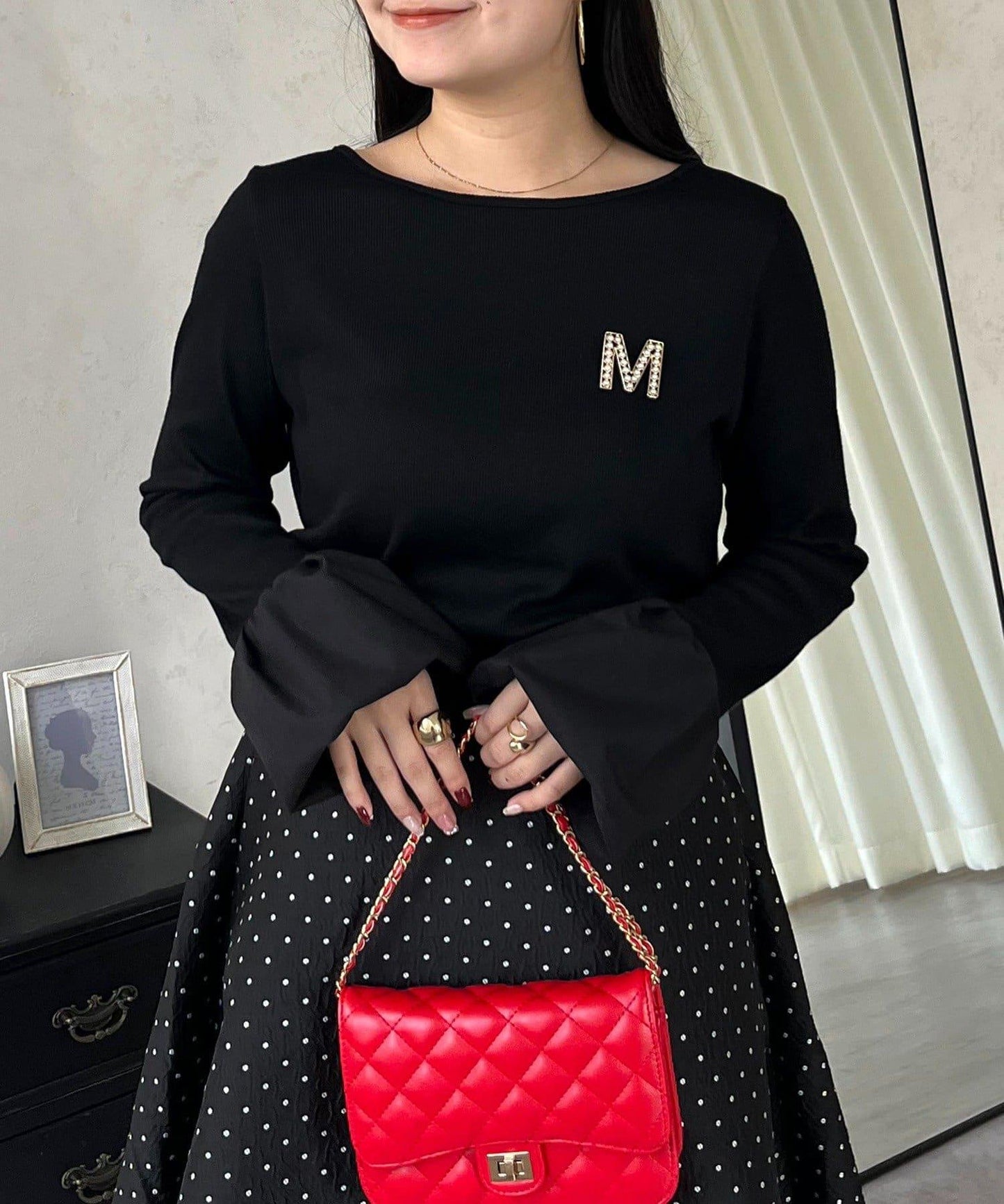 泡泡袖羅紋針織上衣