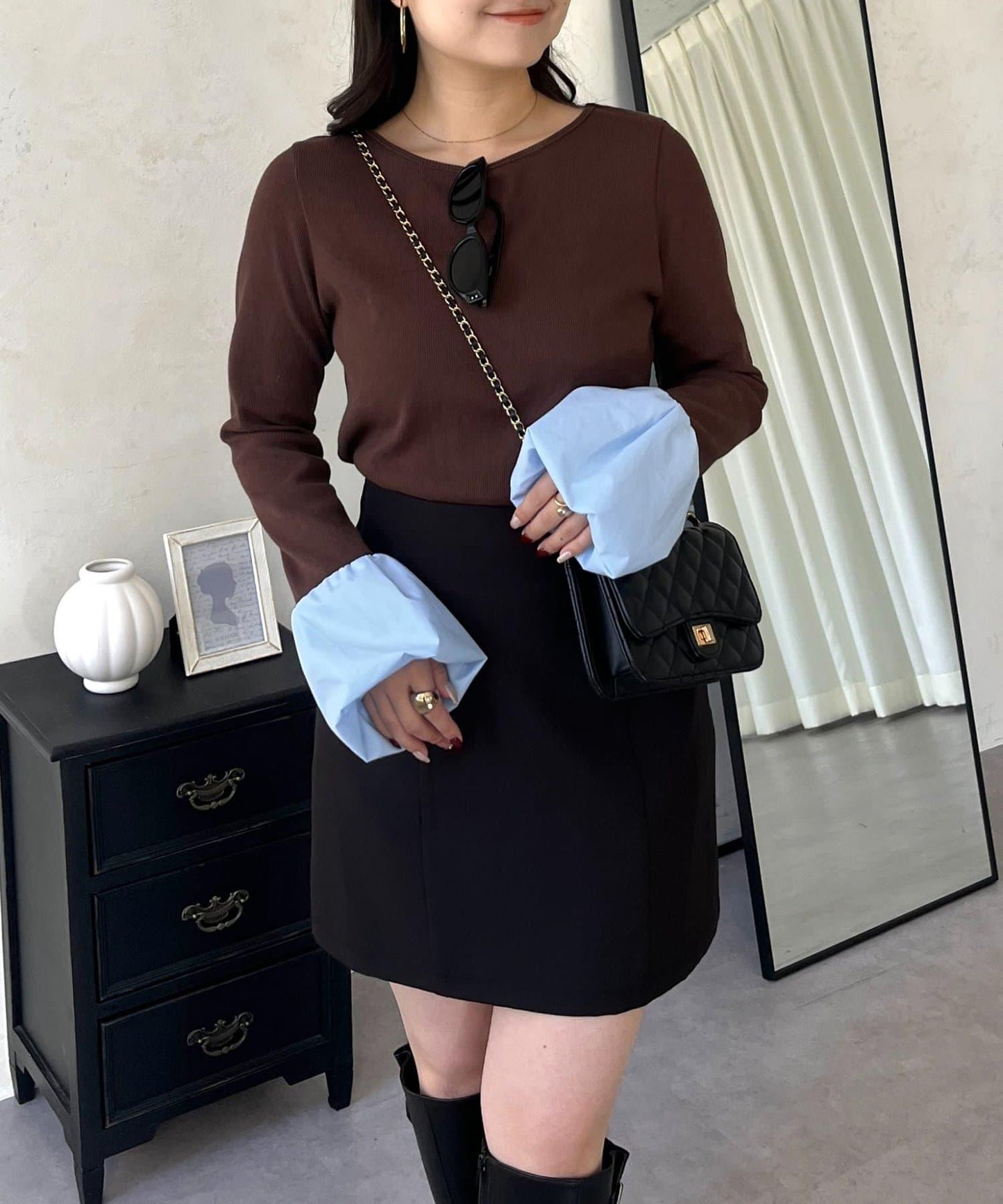 泡泡袖羅紋針織上衣