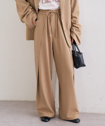 高腰褶皺休閒西裝褲