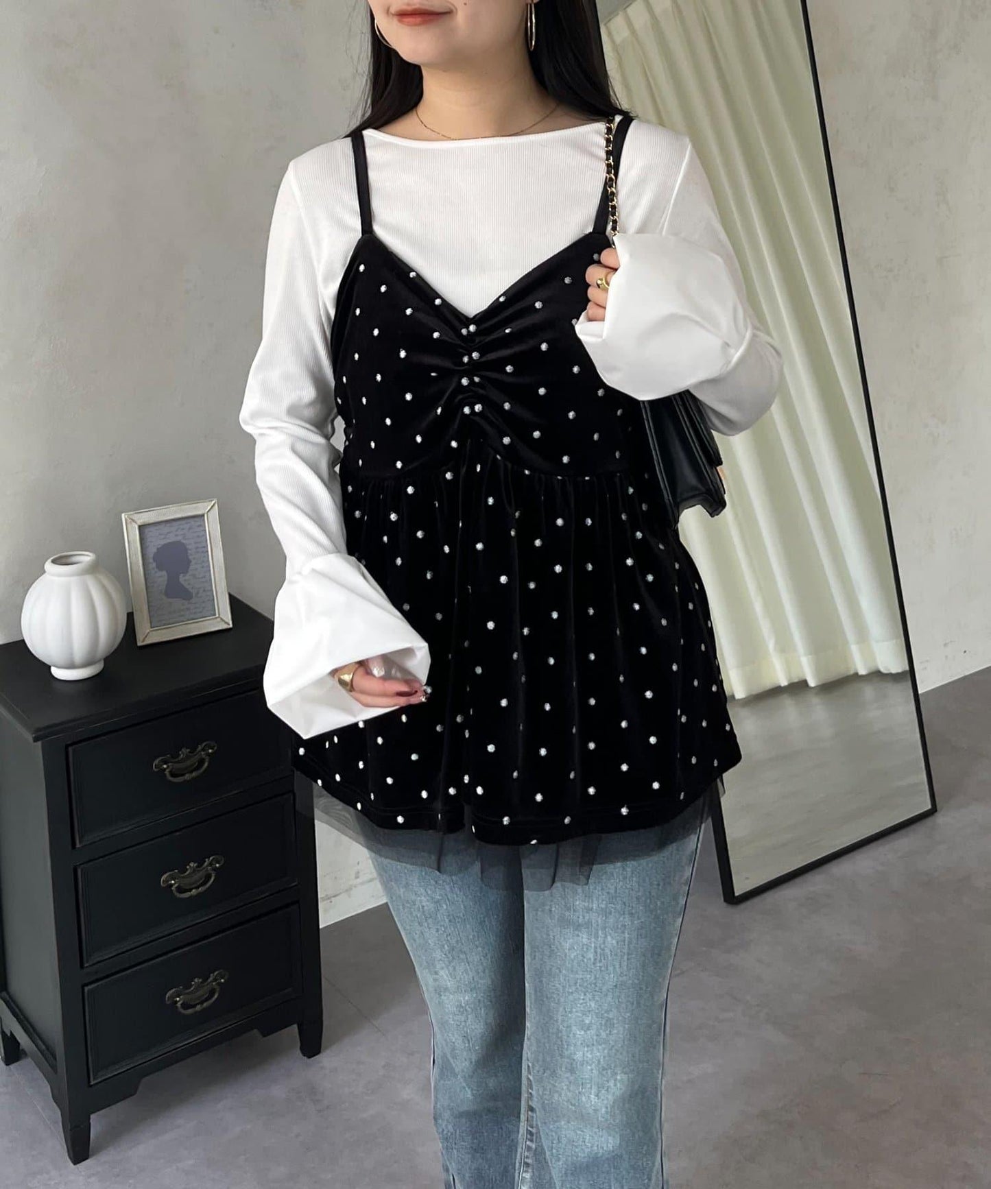 泡泡袖羅紋針織上衣