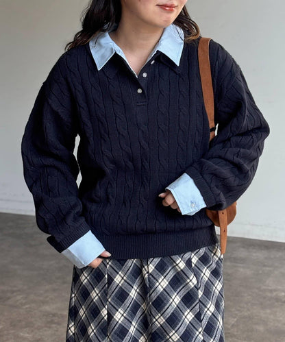 【U.S. POLO ASSN.】假兩件麻花針織POLO衫