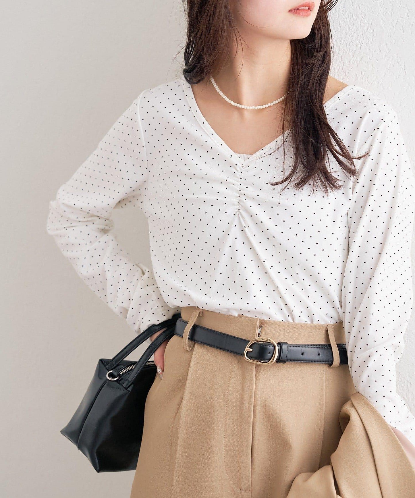 波點印花長袖T恤