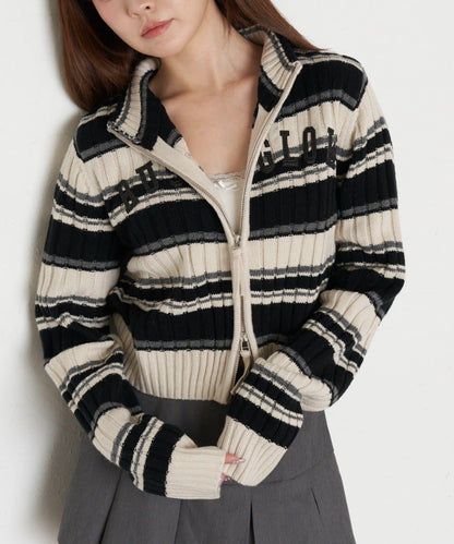 Logo高領拉鍊針織衫