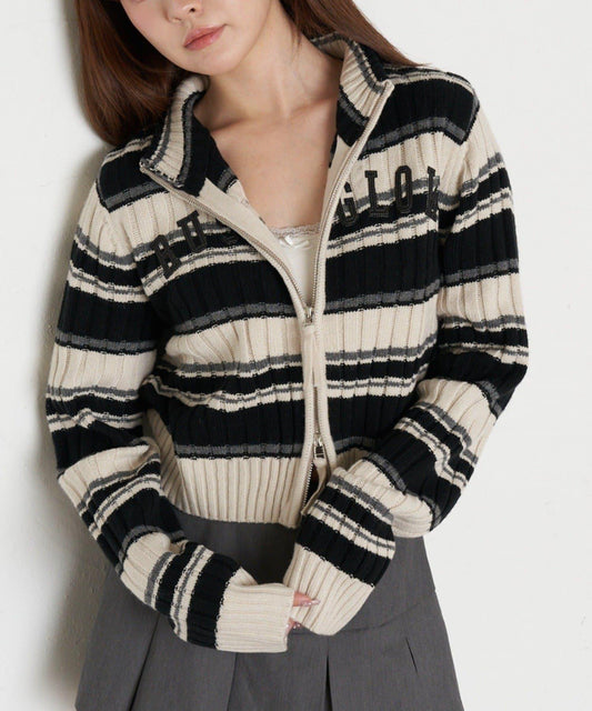 Logo高領拉鍊針織衫