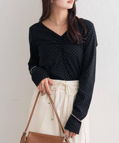 波點印花長袖T恤