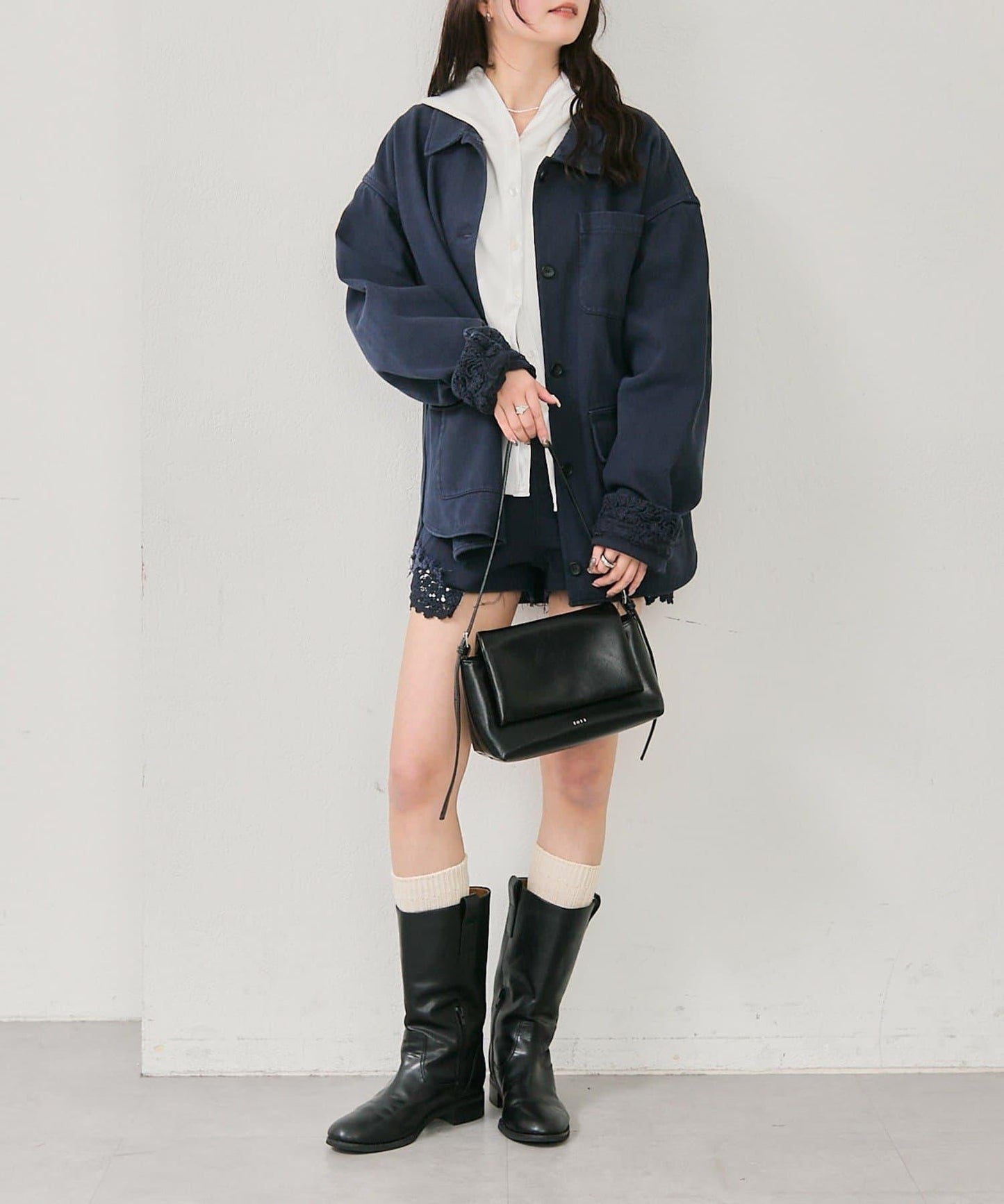 下襬蕾絲斜紋夾克