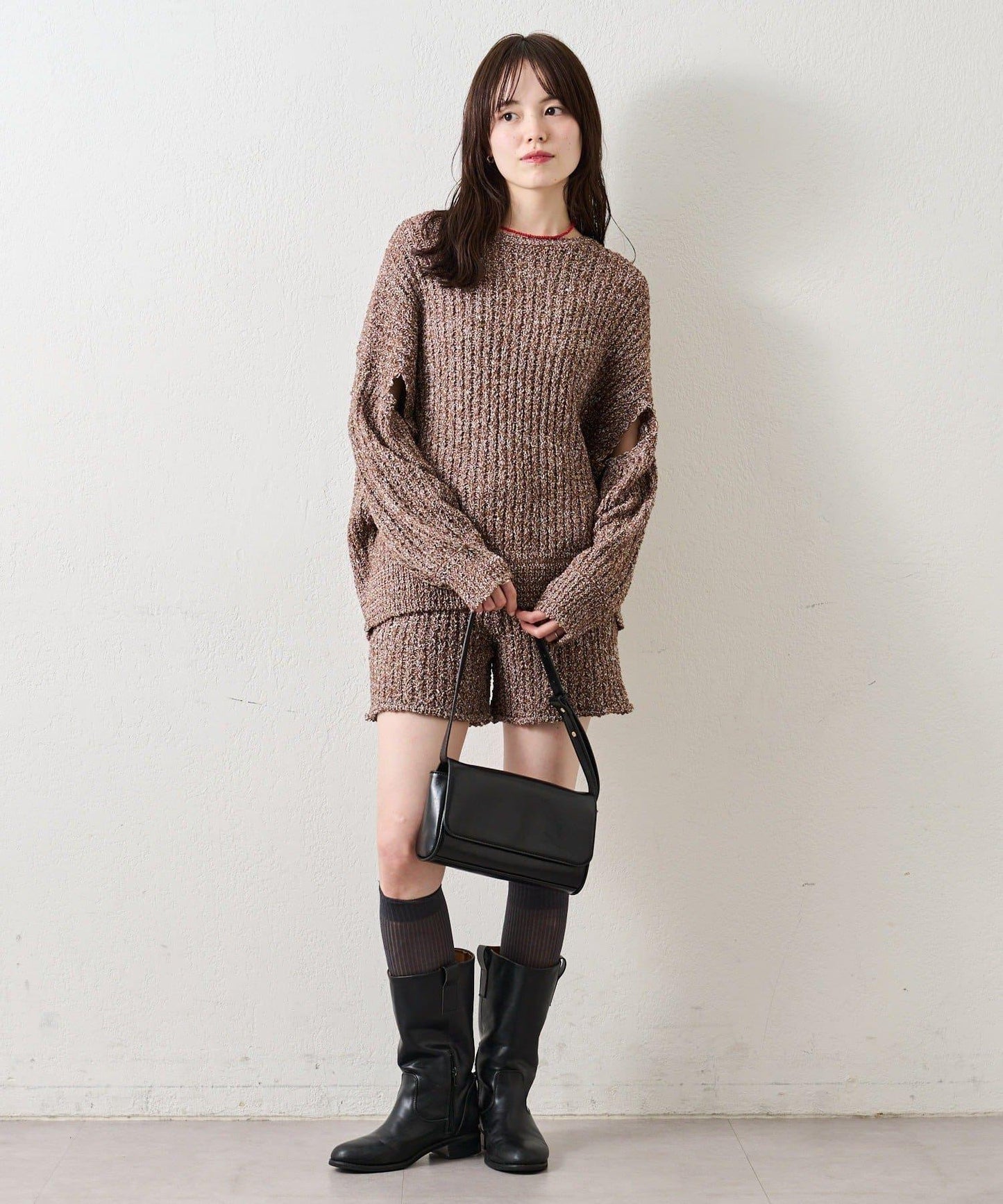 粗花紗開叉針織衫