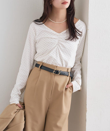 波點印花長袖T恤