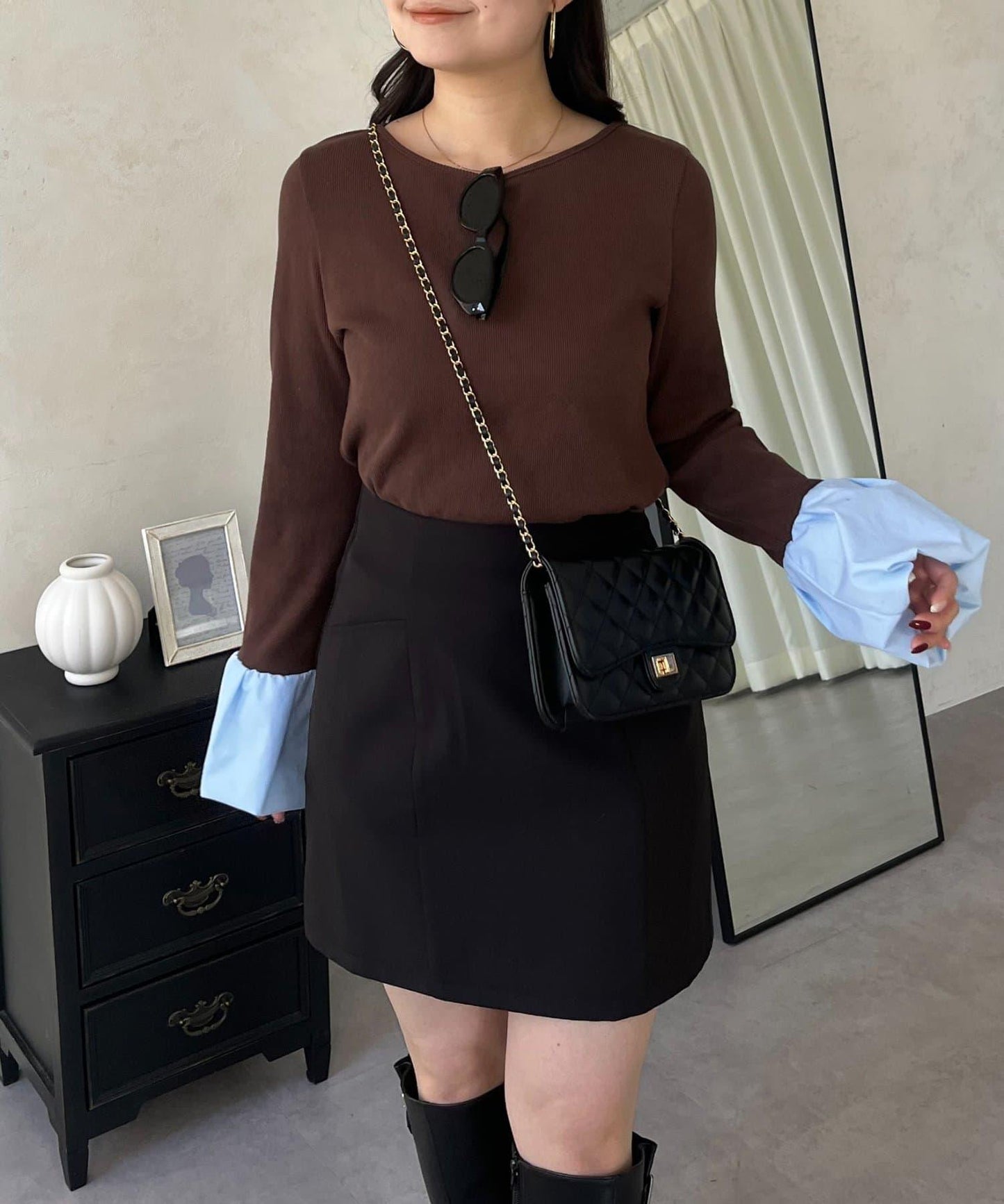 泡泡袖羅紋針織上衣