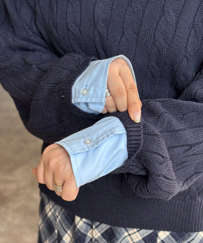 【U.S. POLO ASSN.】假兩件麻花針織POLO衫