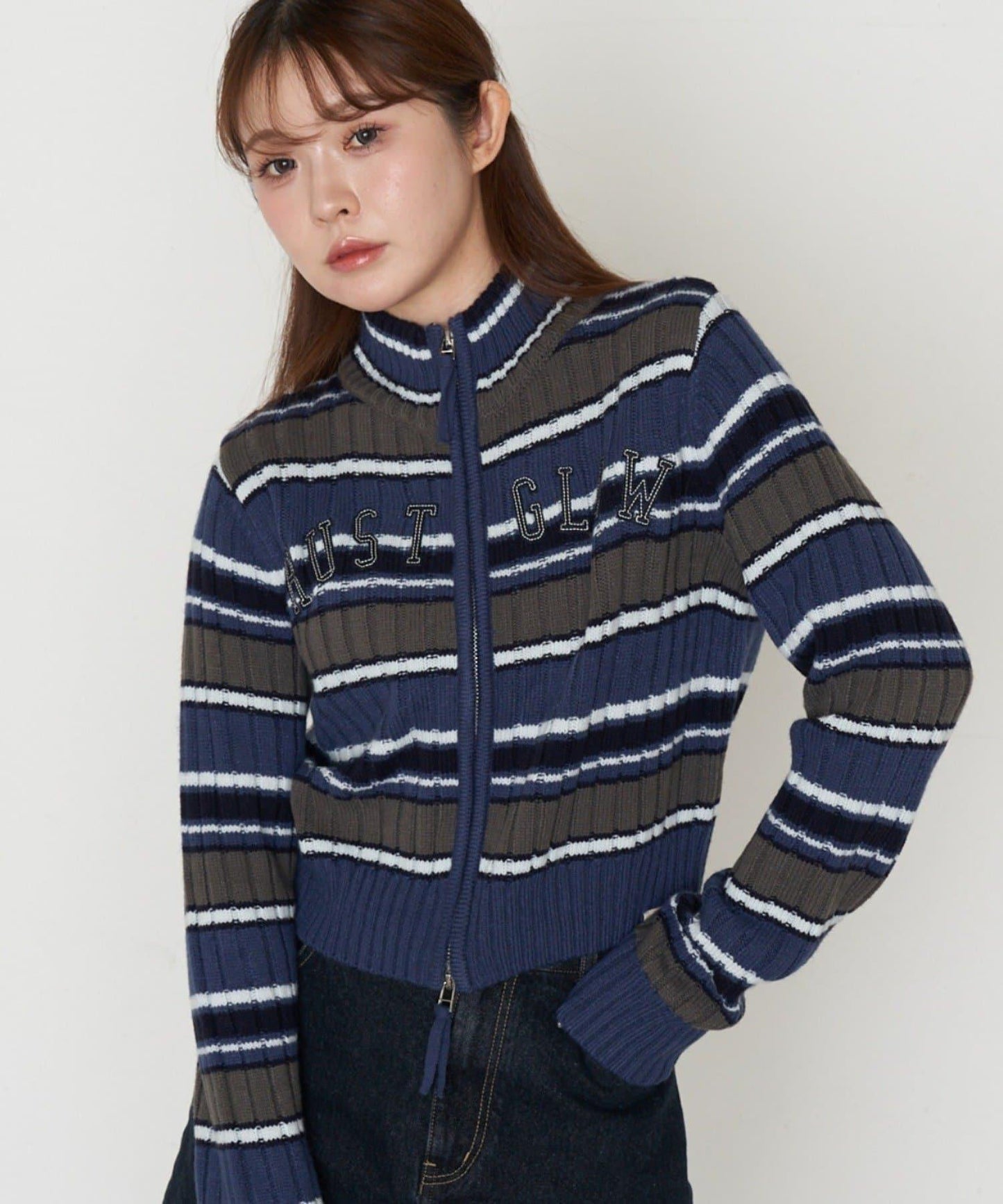 Logo高領拉鍊針織衫