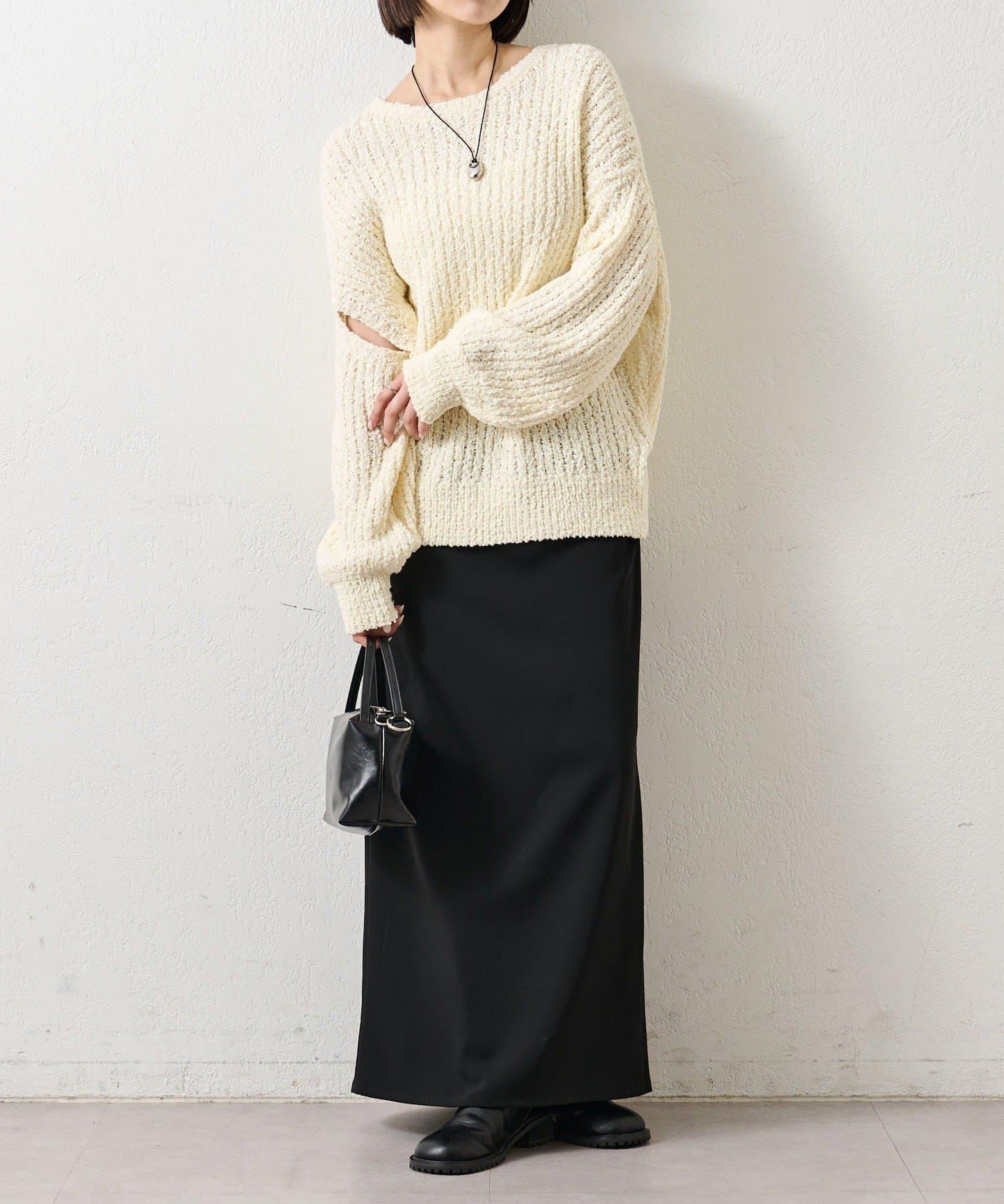 粗花紗開叉針織衫