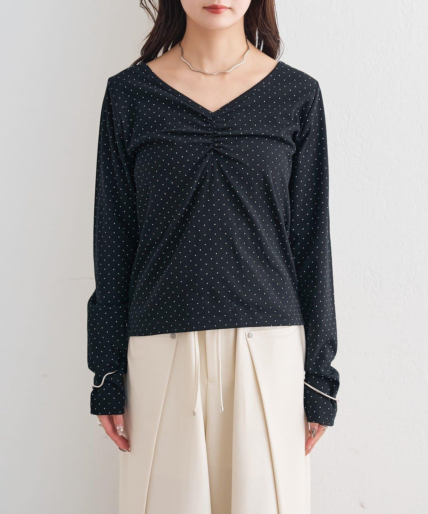 波點印花長袖T恤