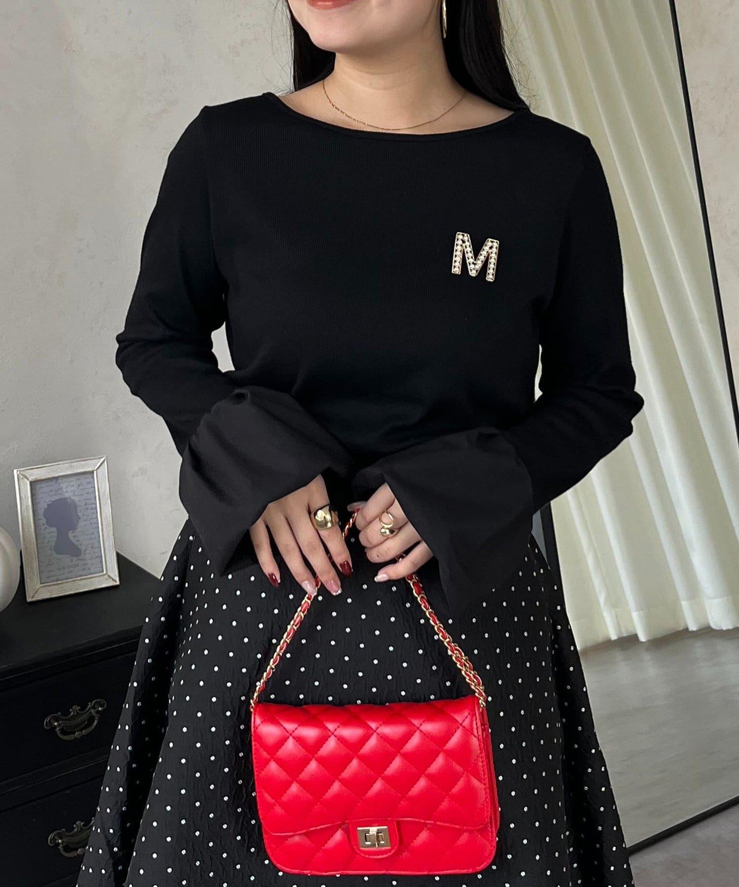 泡泡袖羅紋針織上衣