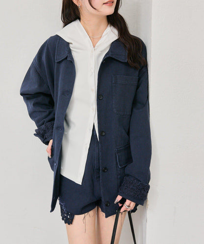 下襬蕾絲斜紋夾克