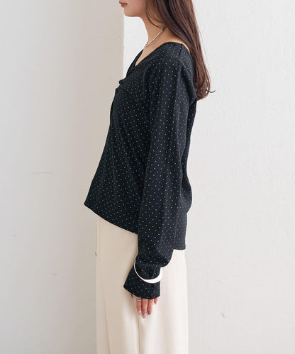 波點印花長袖T恤