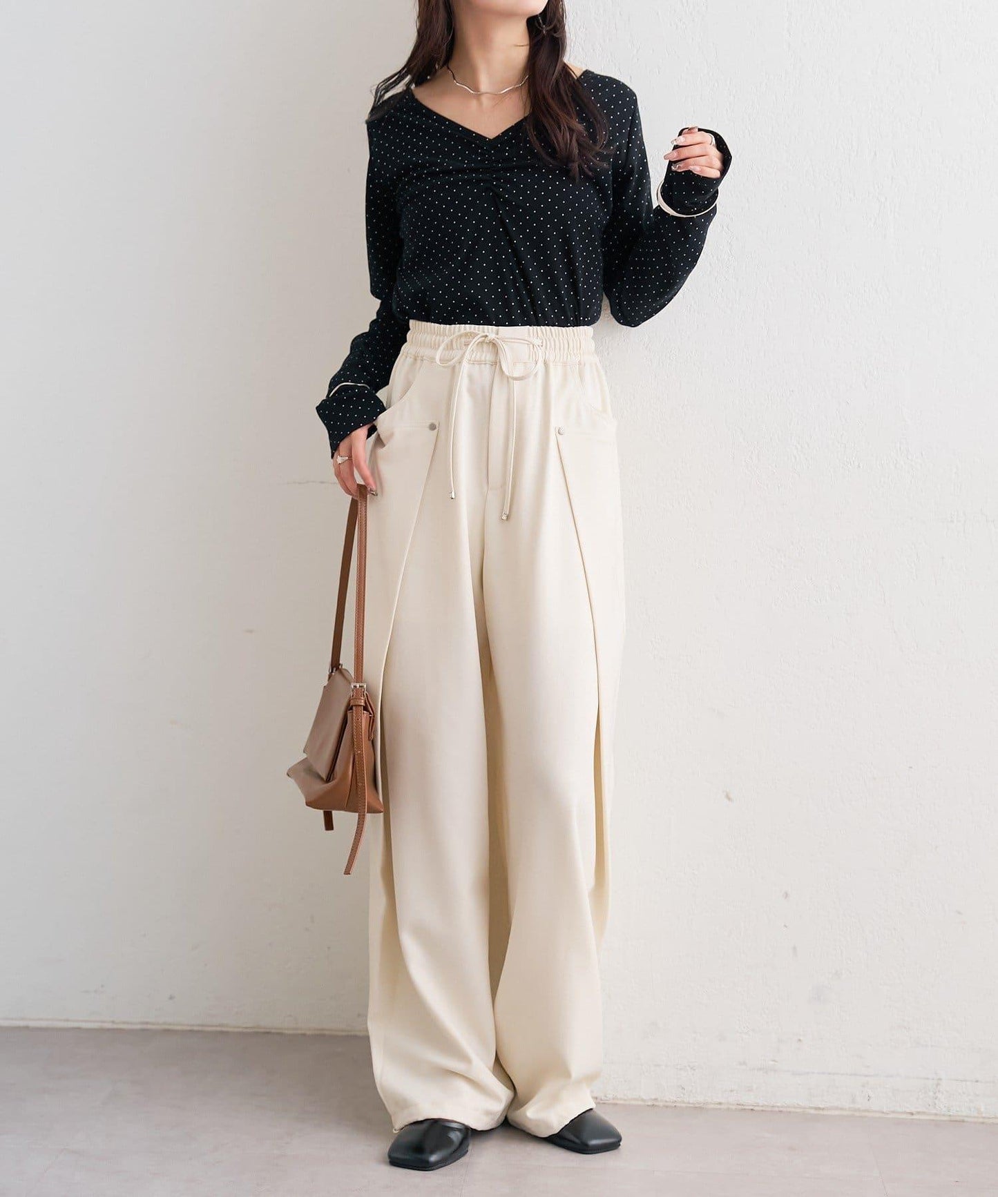 高腰褶皺休閒西裝褲