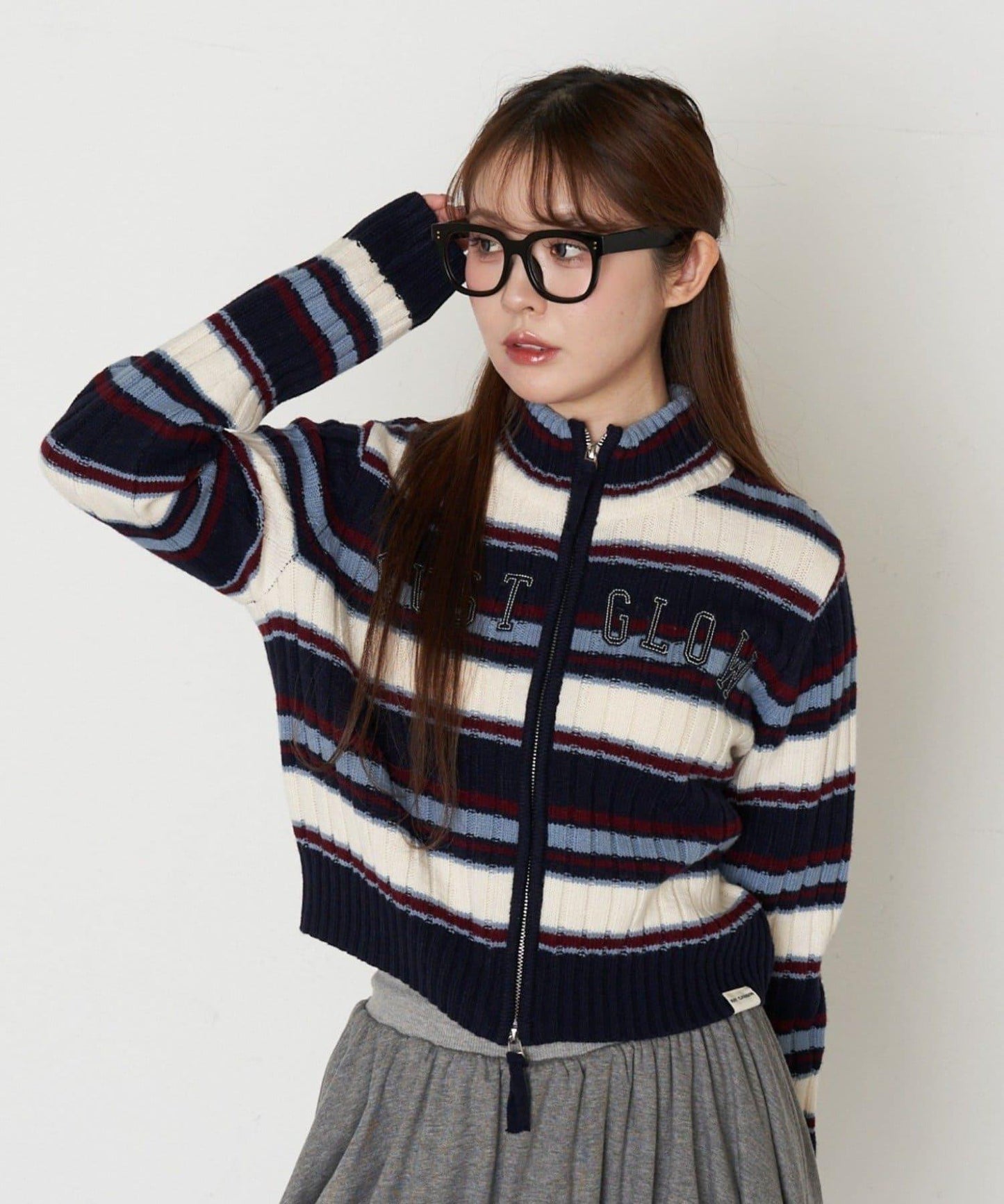 Logo高領拉鍊針織衫