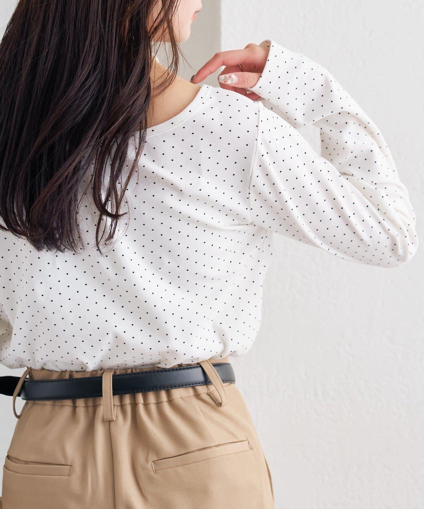 波點印花長袖T恤