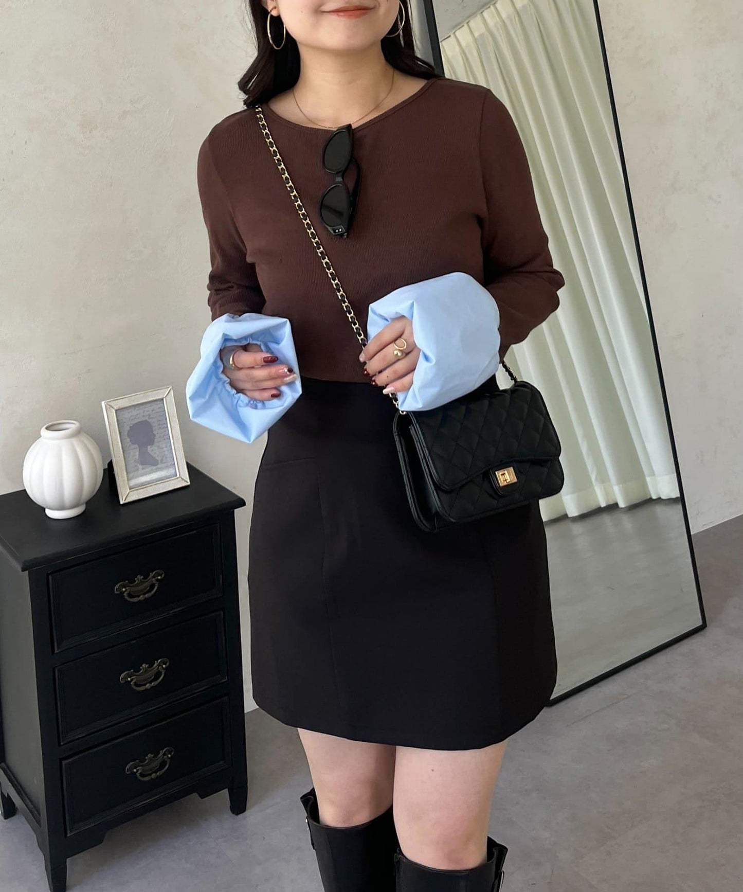 泡泡袖羅紋針織上衣