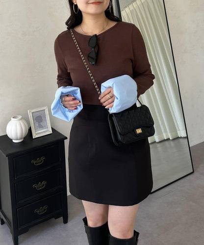 泡泡袖羅紋針織上衣