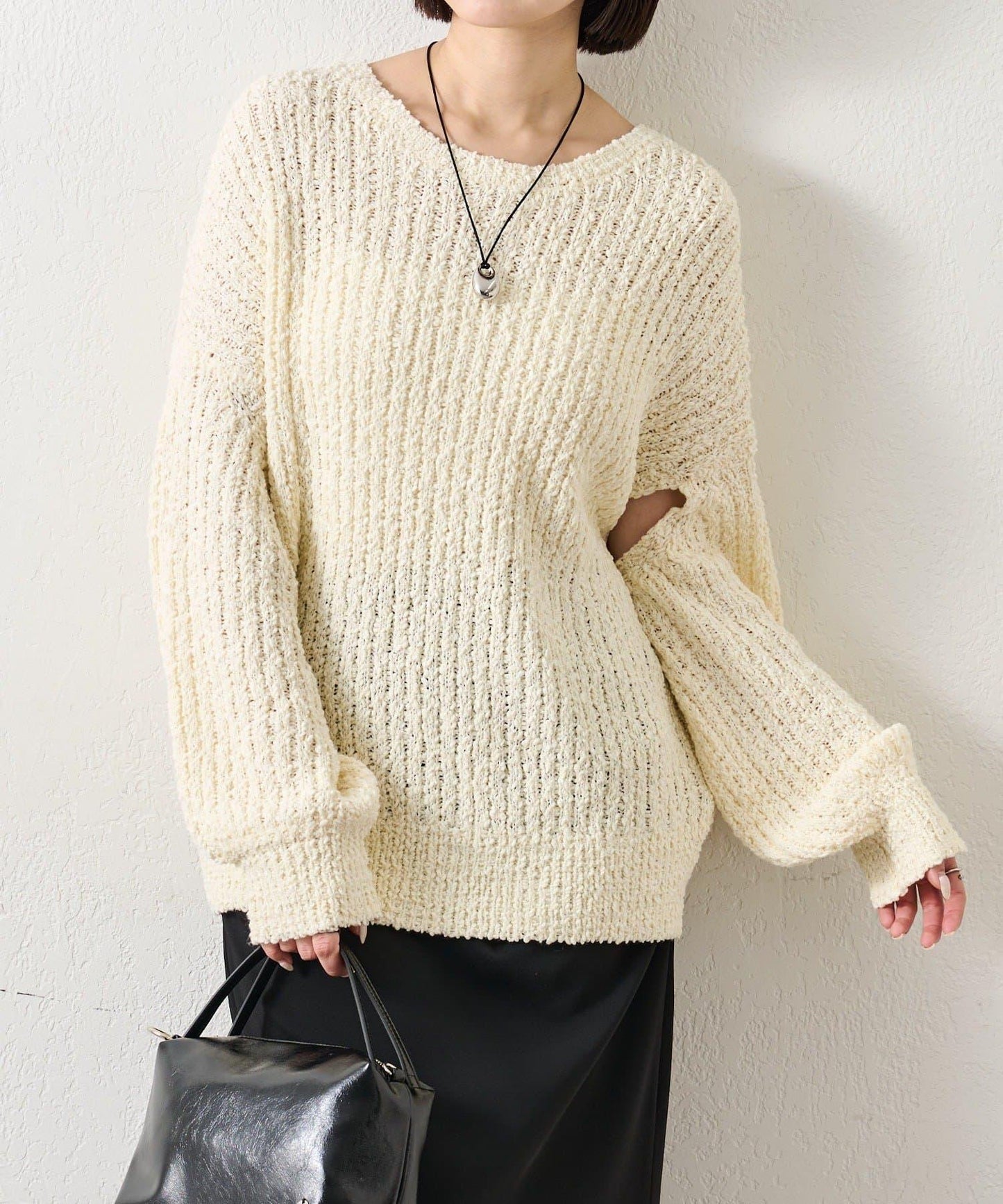 粗花紗開叉針織衫