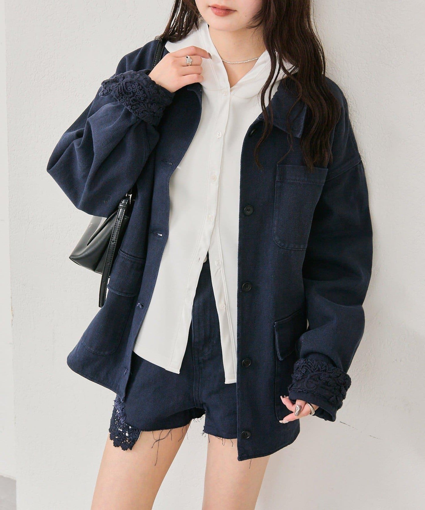 下襬蕾絲斜紋夾克